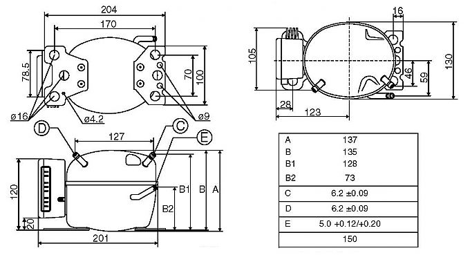 kompressor 12v 24v BD80F danfoss secop draw
