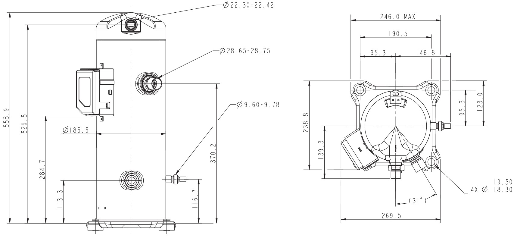 chertezh kompressora copeland scroll ZP137KCE TFD 455 425