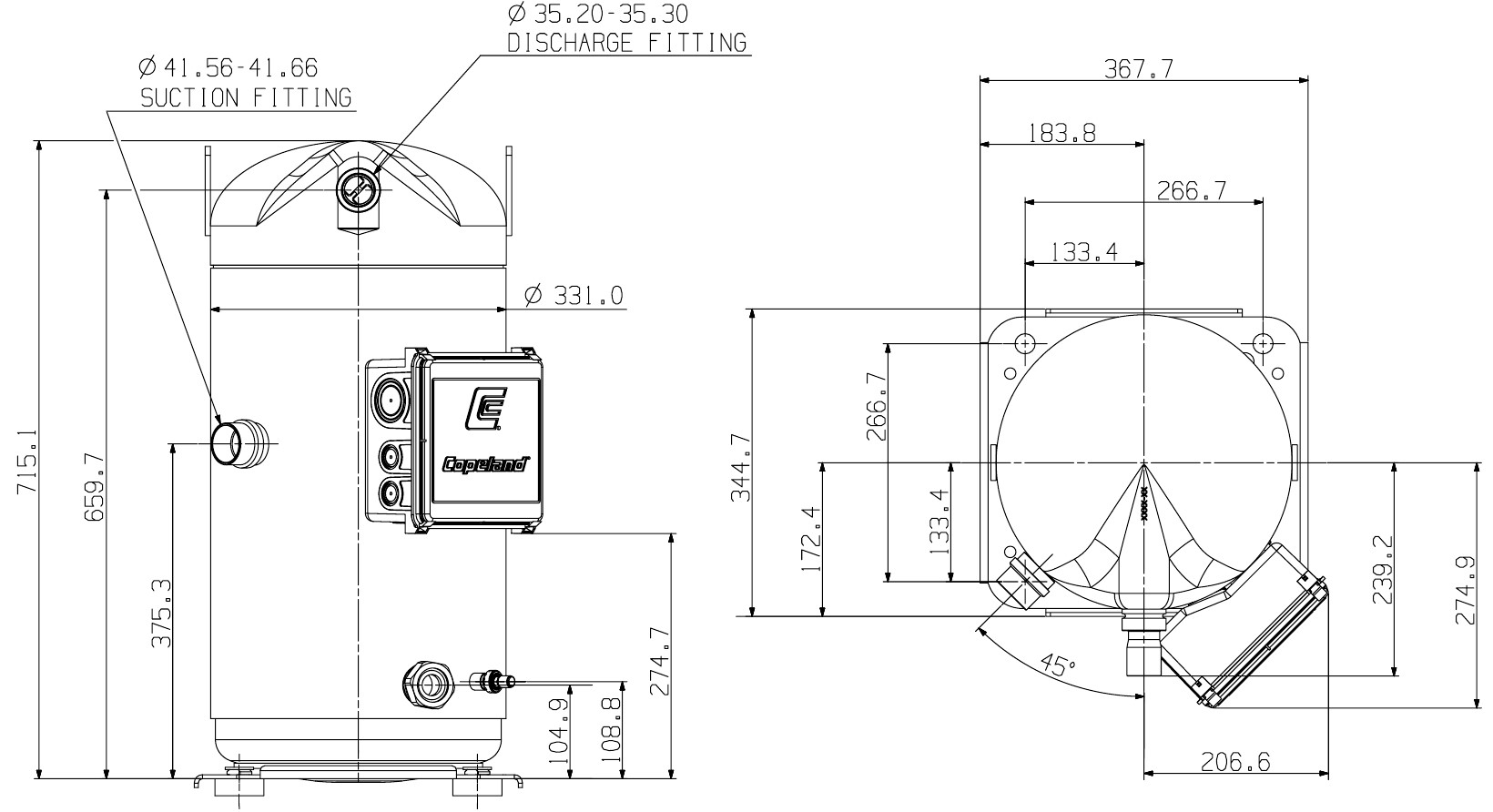 chertezh kompressora copeland scroll ZP295KCE TWD 522 591