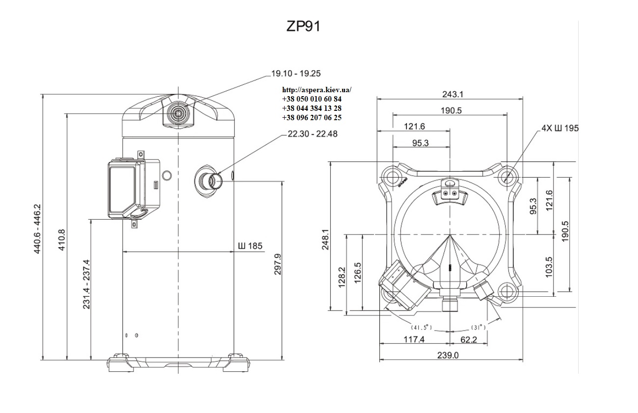 chertezh kompressora copeland scroll ZP91KCE TFD 522