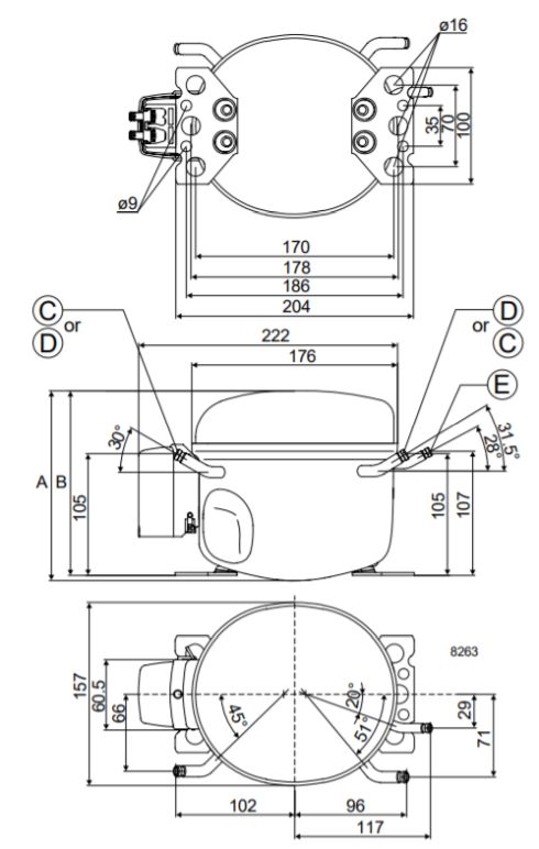 chertezh razmery Danfoss secop FR7.5CL