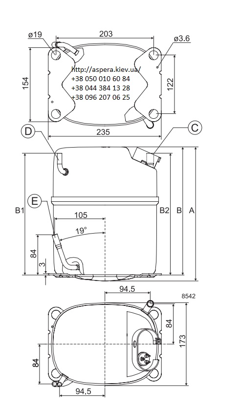 chertezh razmery Danfoss secop GS26CLX