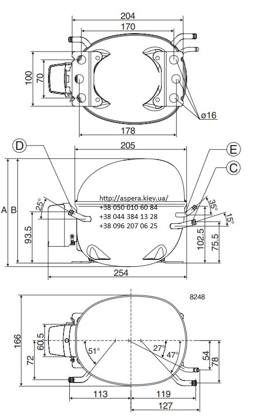 chertezh razmery Danfoss secop NL7CLX