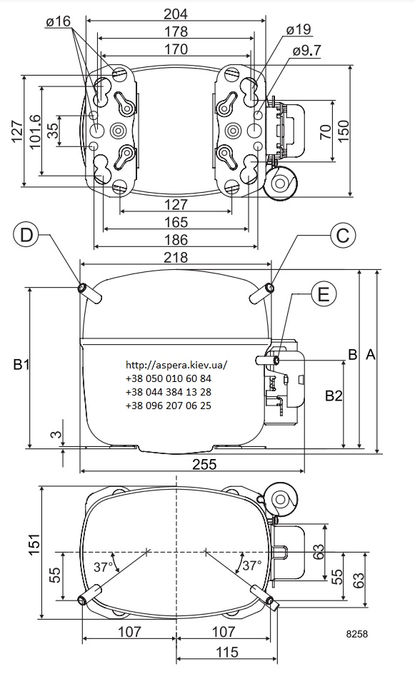 chertezh razmery Danfoss secop SC10C