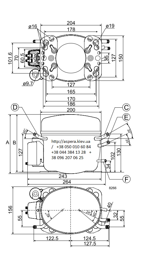 chertezh razmery Danfoss secop SC18G