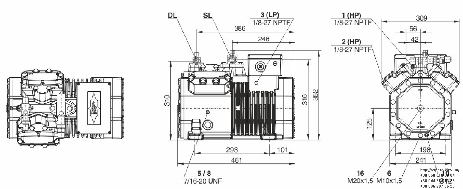 Bitzer 4BES 9Y chertezh razmery kompressora