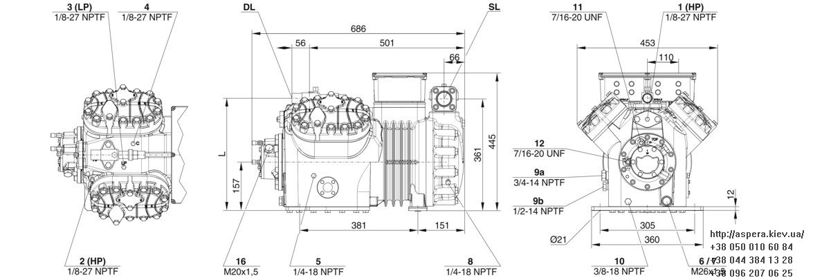 Bitzer 4JE 13Y chertezh razmery kompressora
