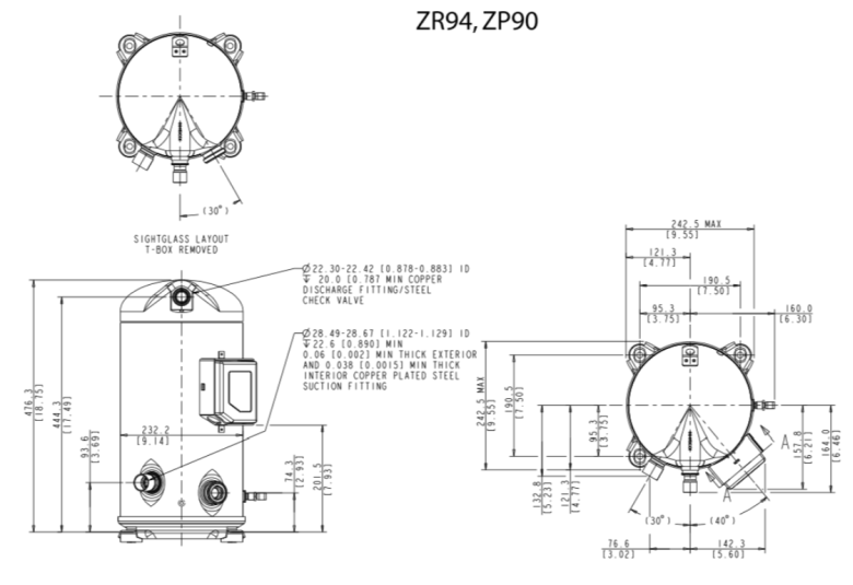 Компрессор Copeland Scroll ZR 94 KCE  455 655 чертеж