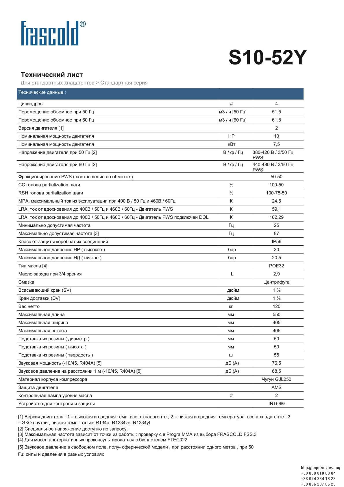 Frascold S10 52Y texnicheskie xarakteristiki
