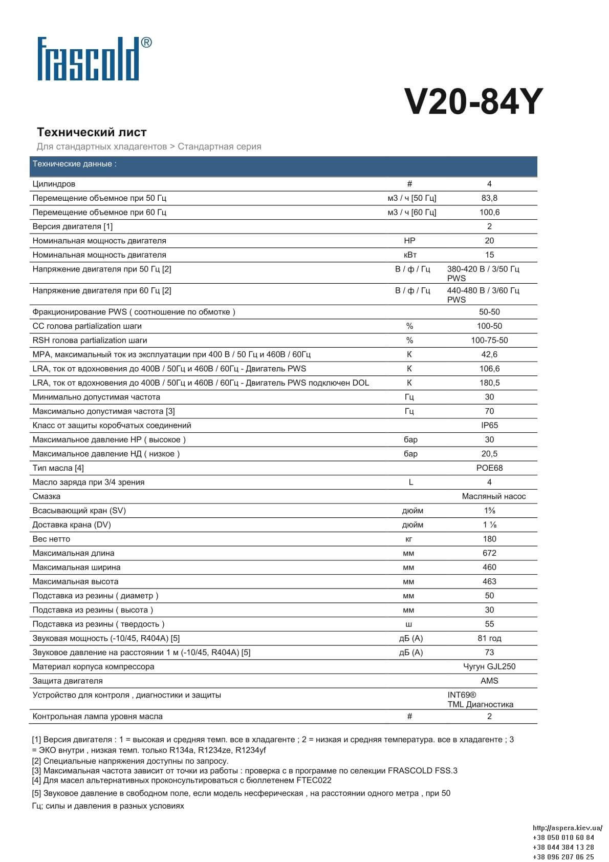 Frascold V20 84Y texnicheskie xarakteristiki