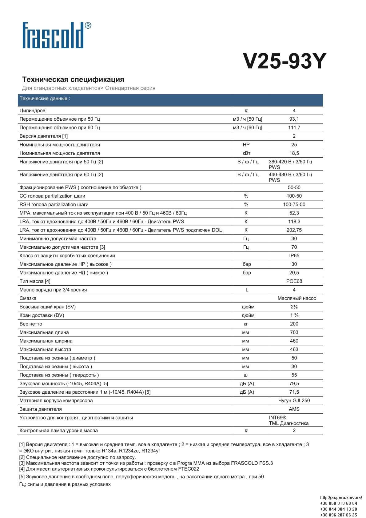 Frascold V25 93Y texnicheskie xarakteristiki