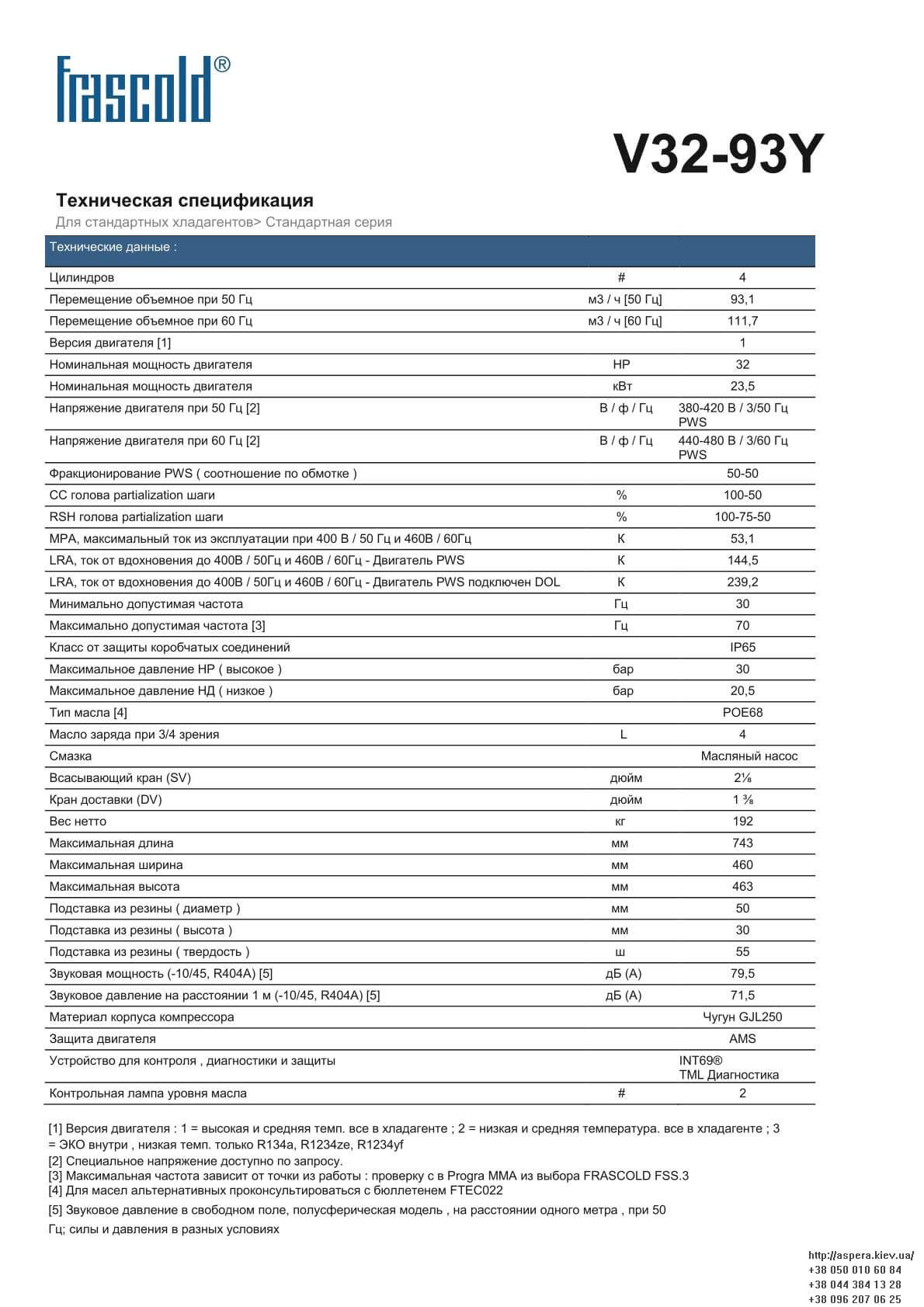 Frascold V32 93Y texnicheskie xarakteristiki