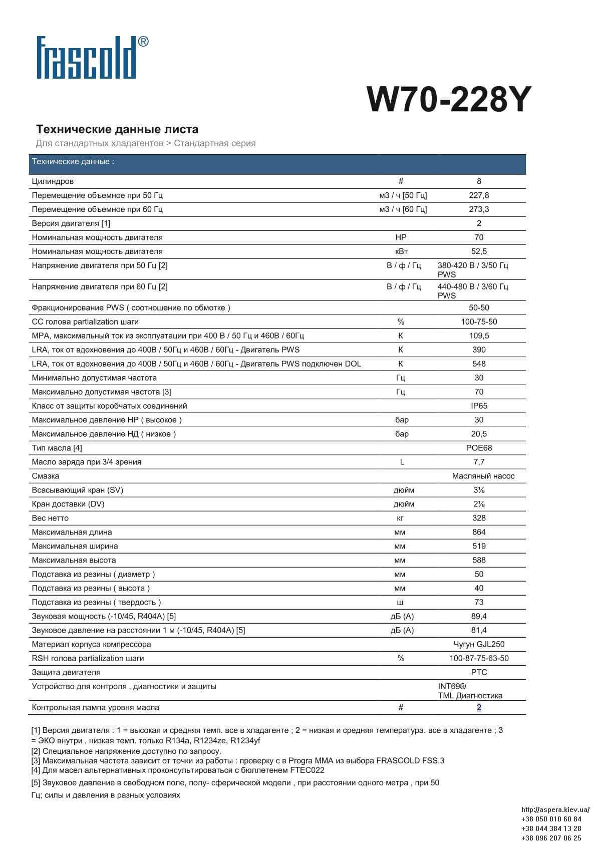 Frascold W70 228Y texnicheskie xarakteristiki