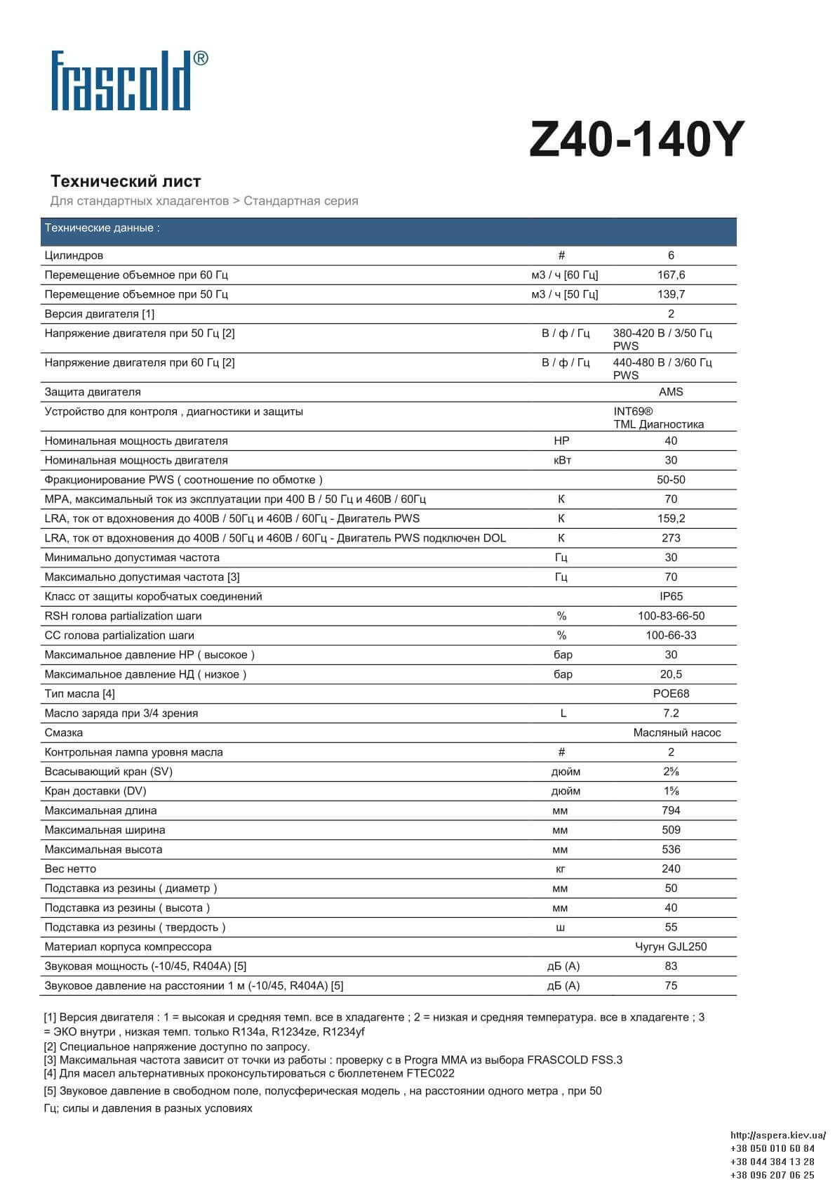 Frascold Z40 140Y texnicheskie xarakteristiki