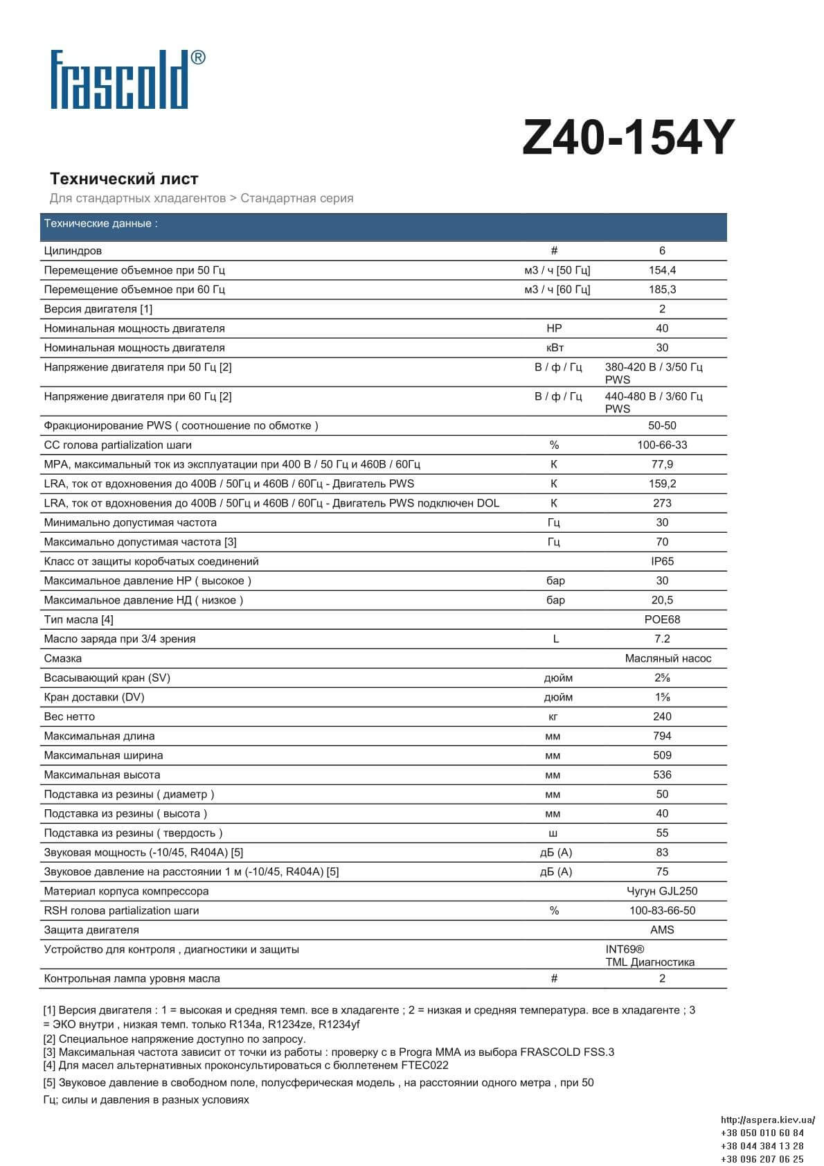 Frascold Z40 154Y texnicheskie xarakteristiki