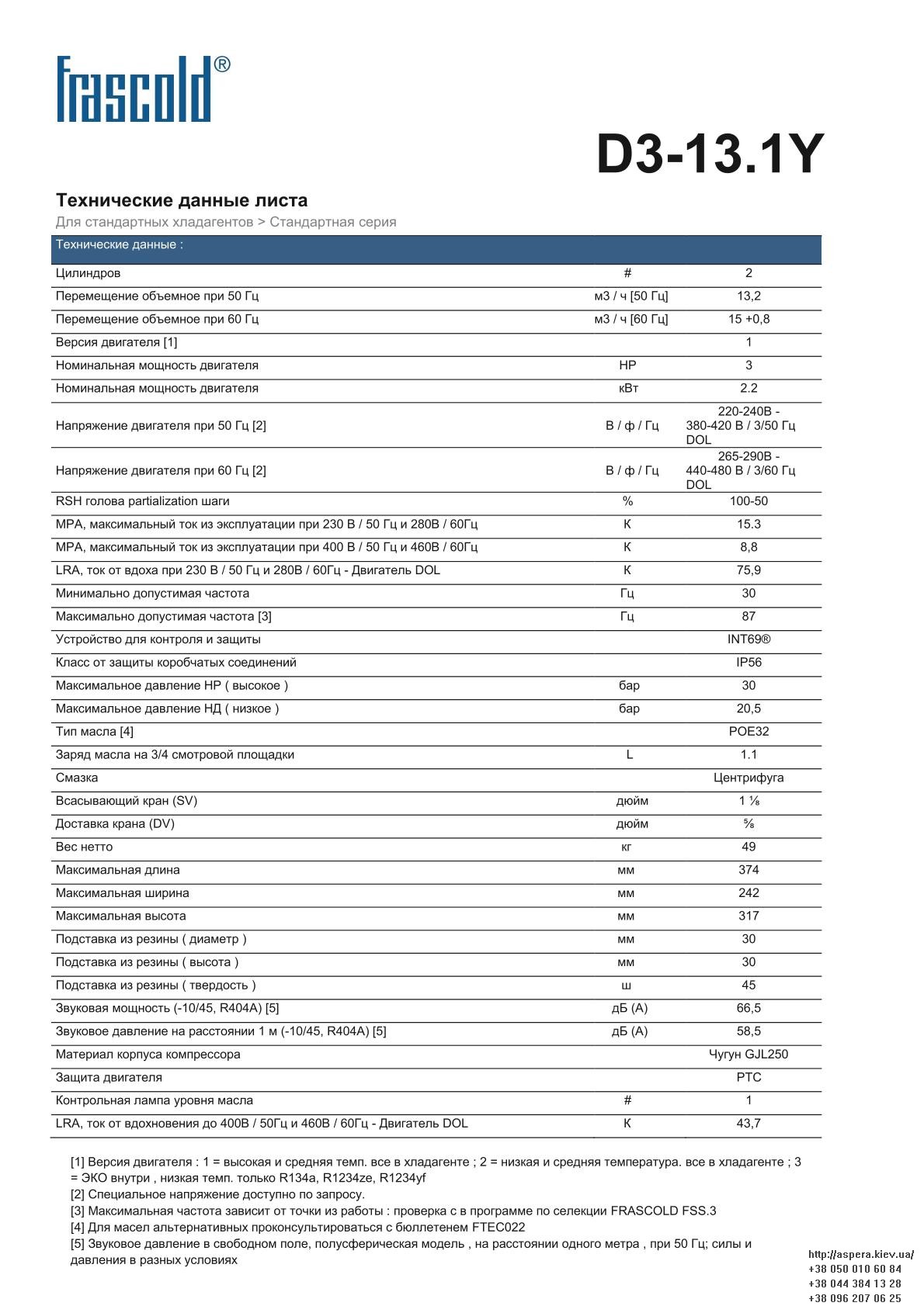 Frascold D3 13.1Y texnicheskie xarakteristiki