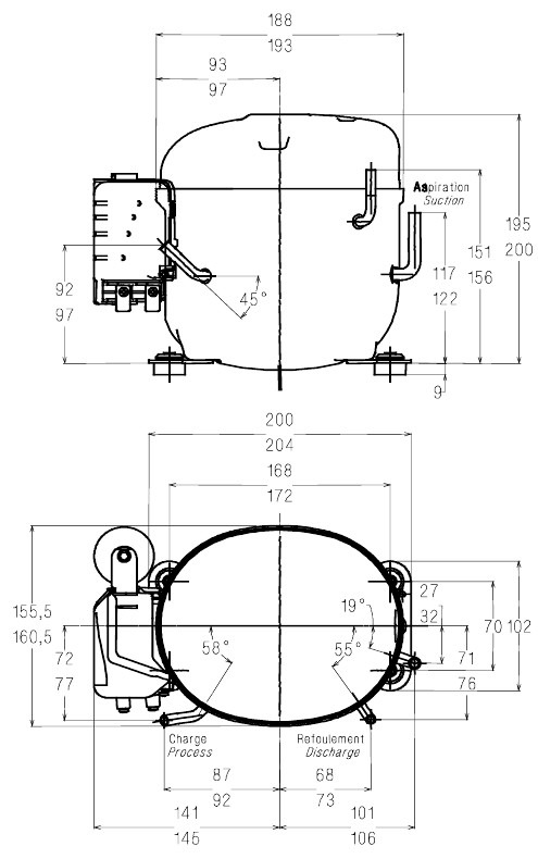 chertezh razmery Tecumseh AE1390Y