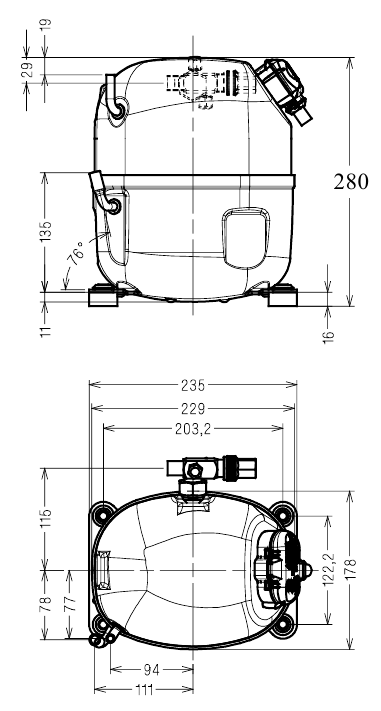 chertezh razmery Tecumseh CAJ4517T