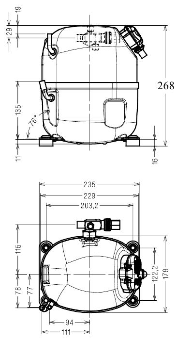 chertezh razmery Tecumseh CAJ9480T