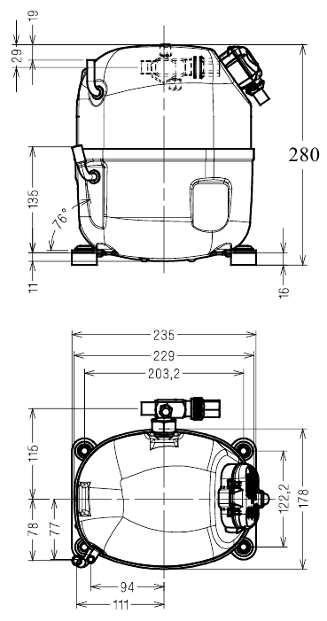 chertezh razmery Tecumseh CAJ9513T