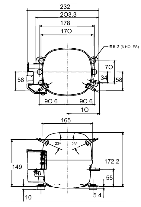 chertezh razmery Tecumseh THB4422Y