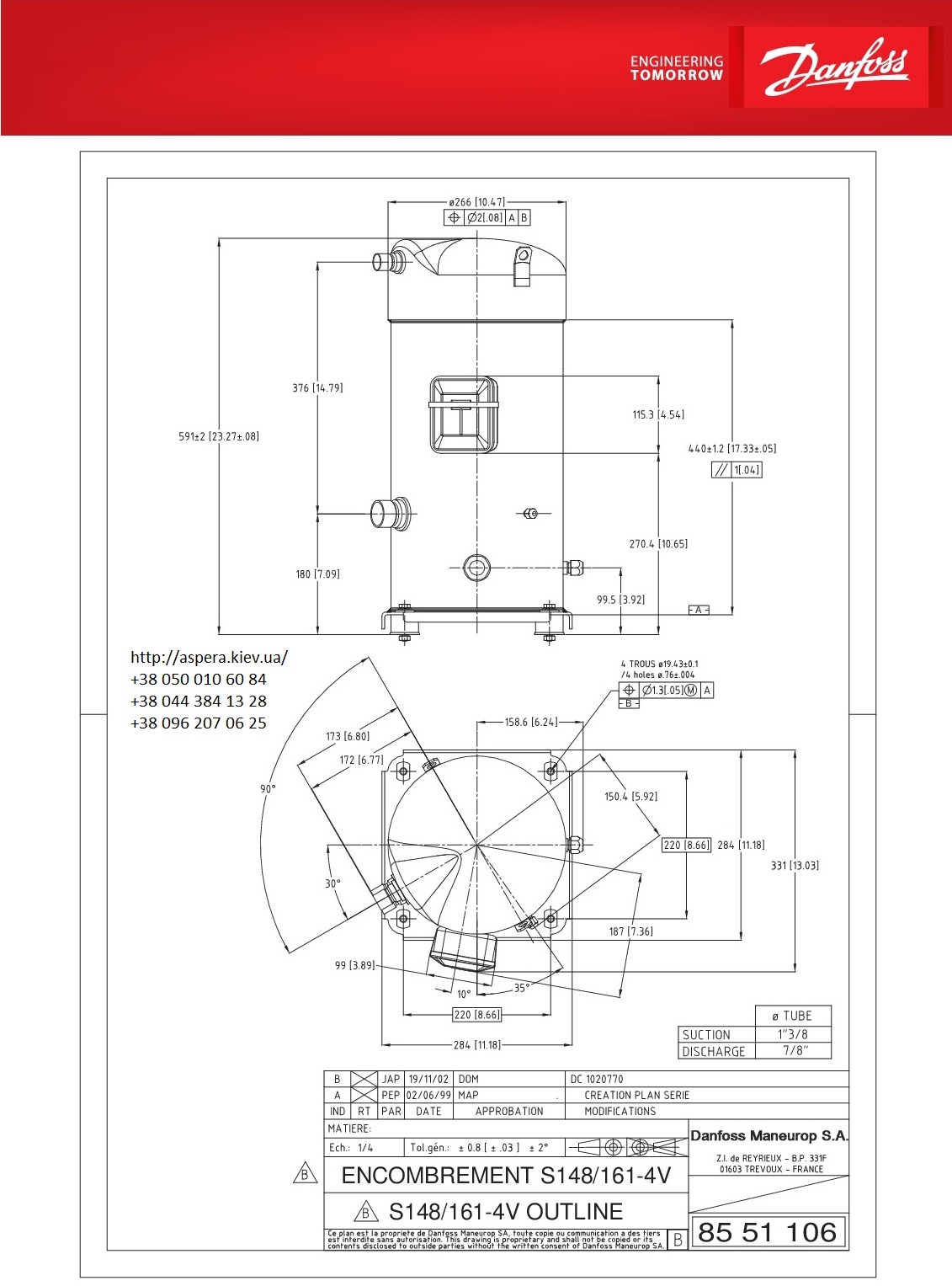 Чертеж компрессора Danfoss Performer SZ 148 T4VC 4VAM