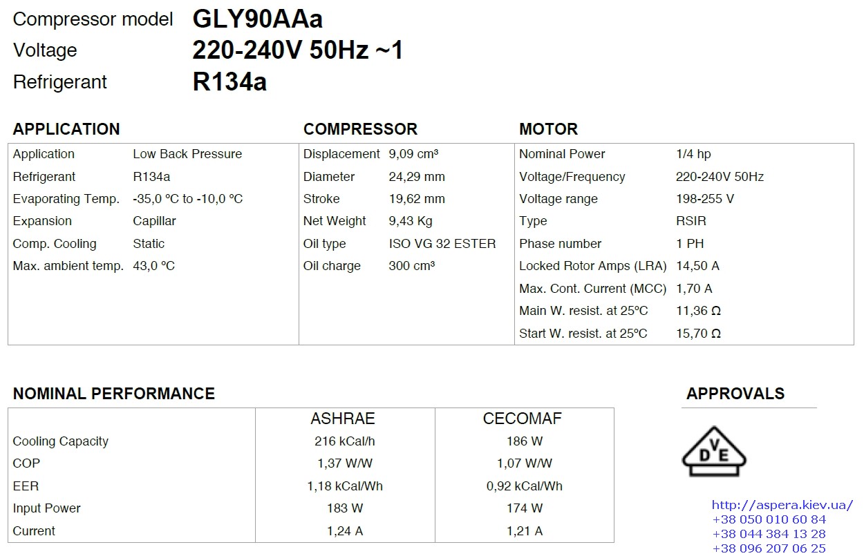 texnicheskaya informaciya kompressora GLY90AA