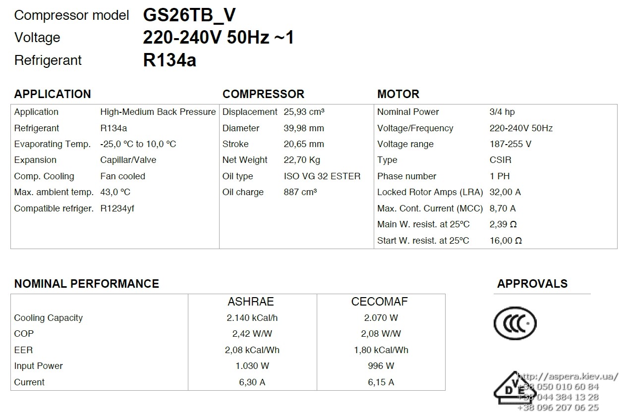 texnicheskaya informaciya kompressora GS26TB