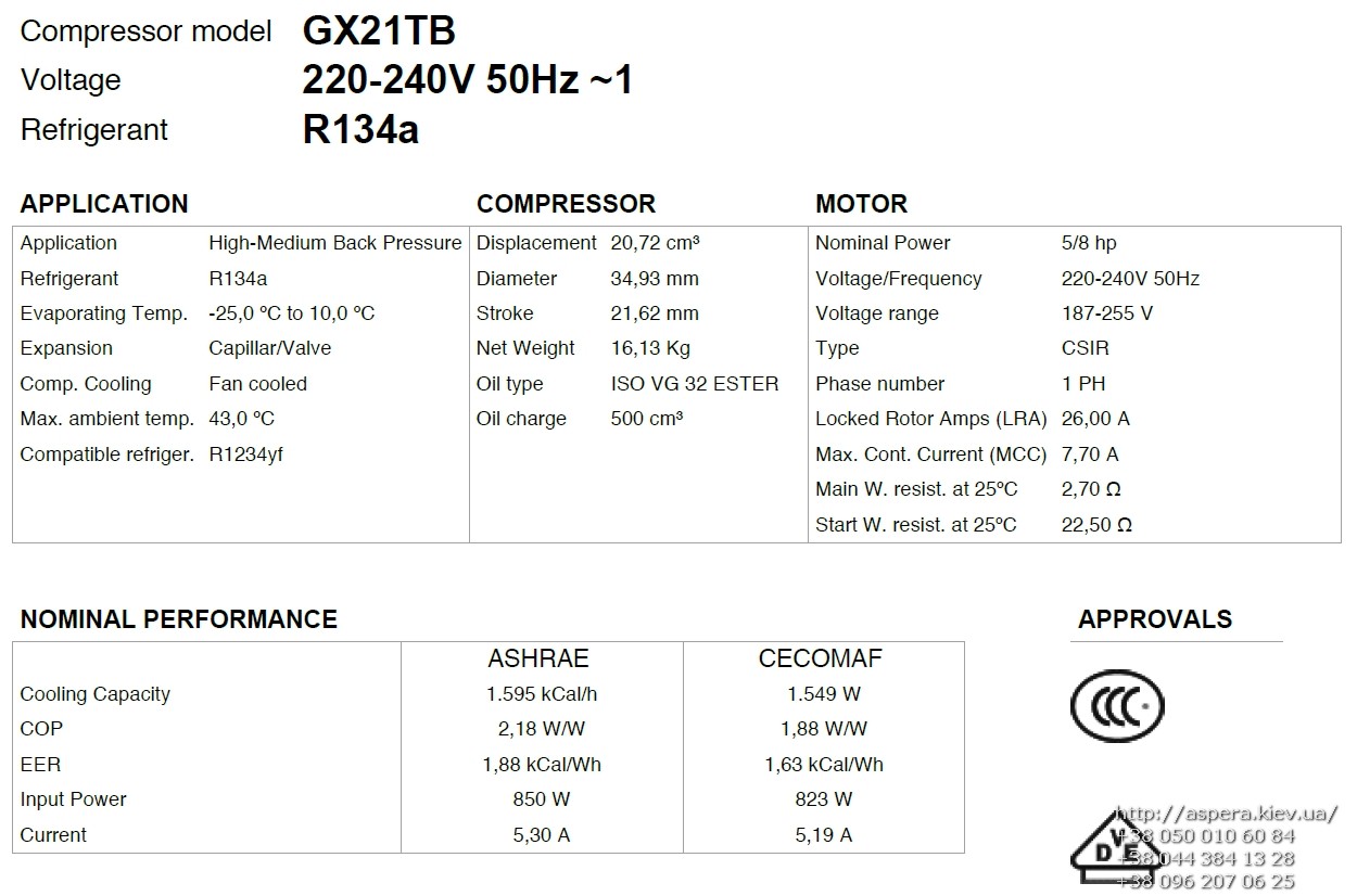 texnicheskaya informaciya kompressora GX21TB