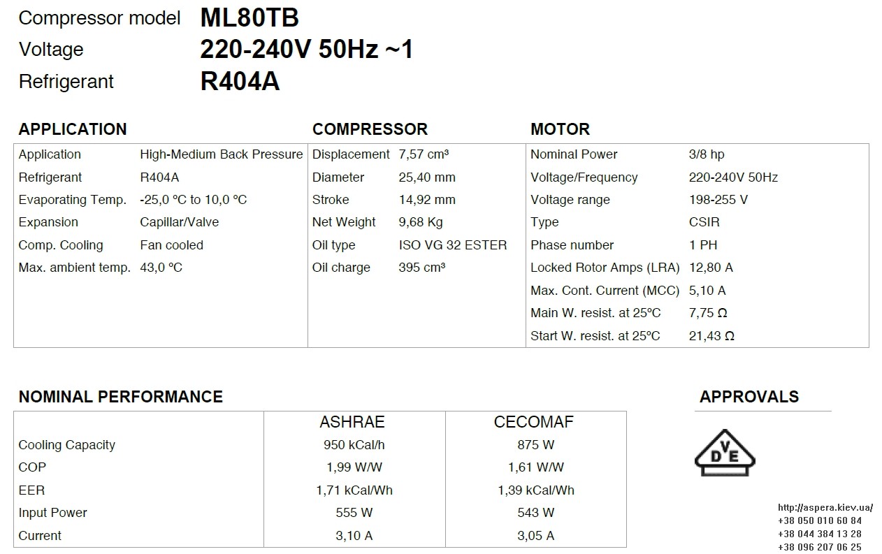 texnicheskaya informaciya kompressora ML80TB