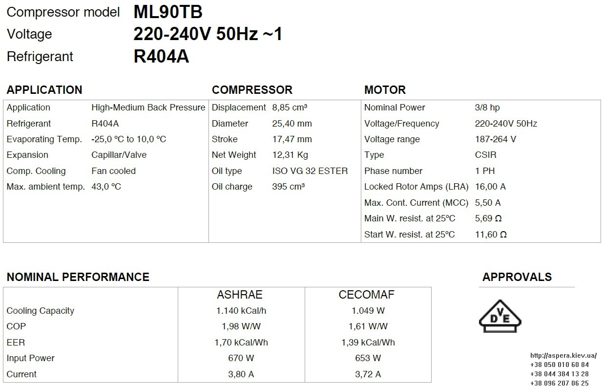 texnicheskaya informaciya kompressora ML90TB