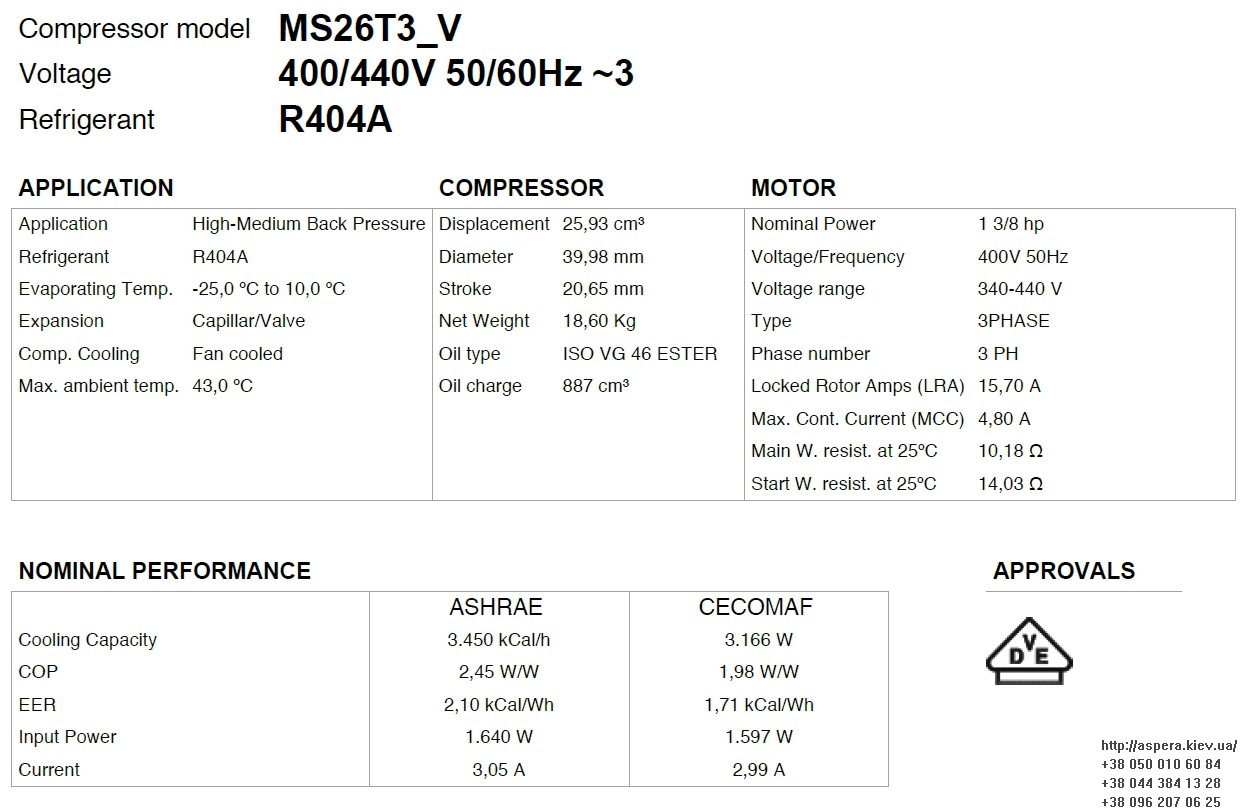 texnicheskaya informaciya kompressora MS26T3 V