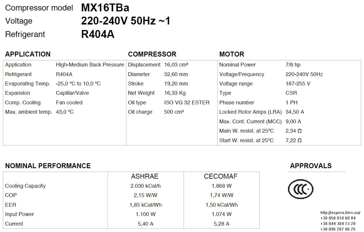 texnicheskaya informaciya kompressora MX16TBa