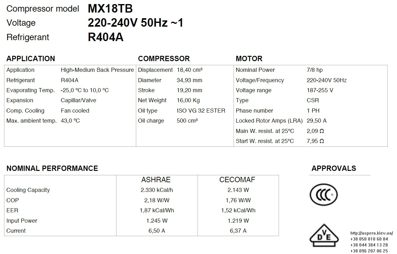 texnicheskaya informaciya kompressora MX18TB
